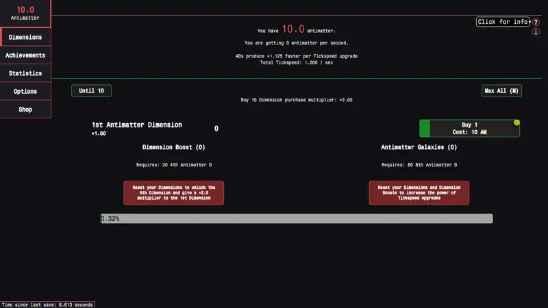 Screenshot of Antimatter Dimensions