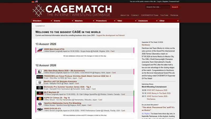 Screenshot of CAGEMATCH