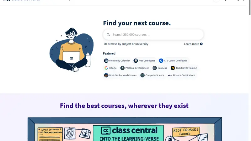Screenshot of Class Central