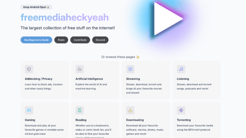 Screenshot of FreeMediaHeckYeah (FMHY)