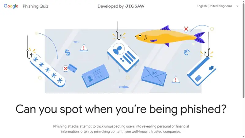 Screenshot of Jigsaw Phishing Quiz