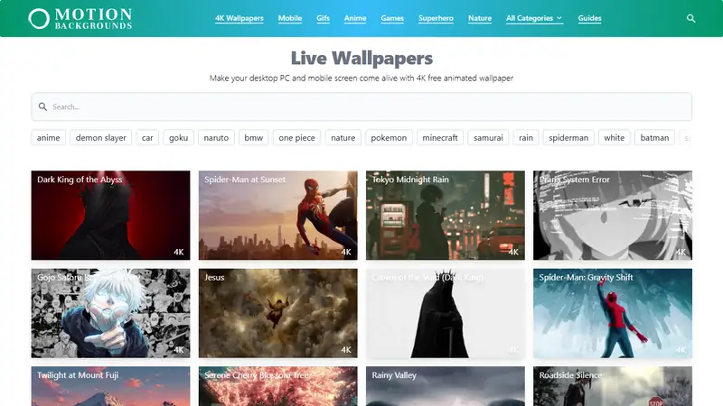 Screenshot of MotionBGs