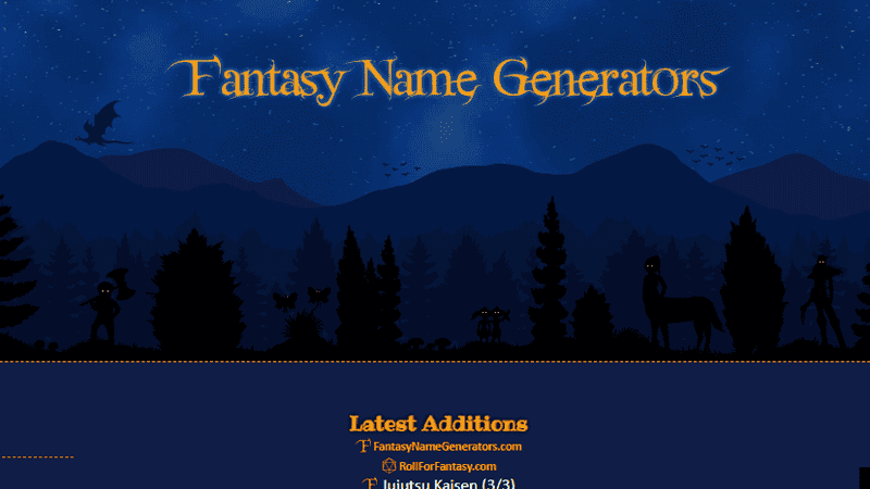 Screenshot of Fantasy Name Generator