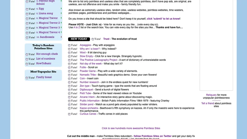 Screenshot of Pointless Sites