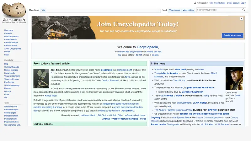 Screenshot of Uncyclopedia