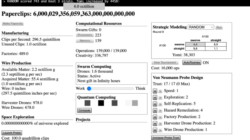 Screenshot of Universal Paperclips
