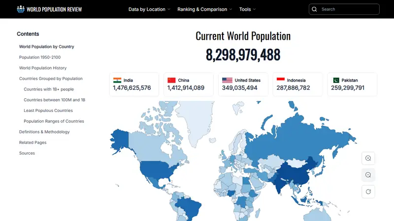 Screenshot of World Population Review